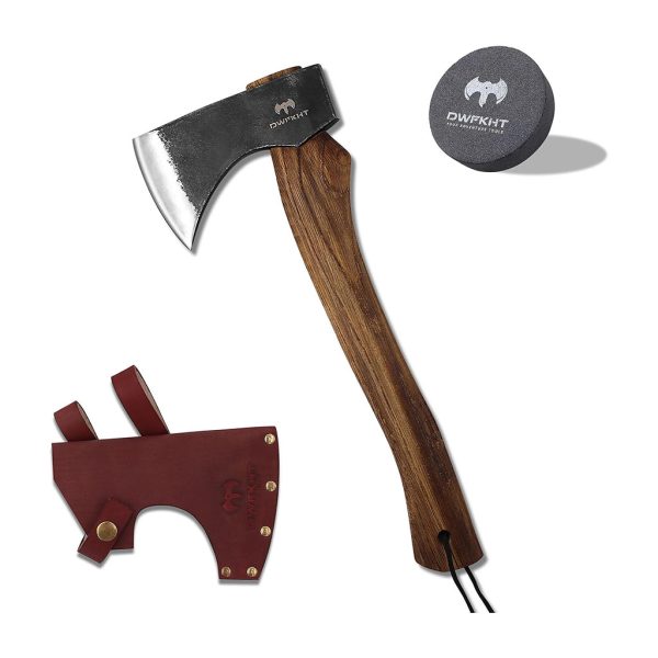 15.7" Hatchet, Camping Hatchet, Hand-Forged Axe with Sheath for Wood Chopping, Splitting, and Carving, Bushcraft Axe with Beech Handle for Outdoor Survival and Garden Work