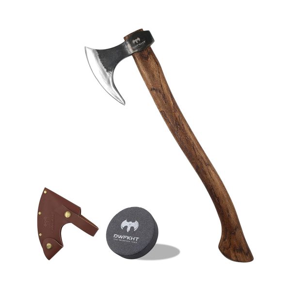 20.5" Viking Axe, Hand-Forged High Carbon Steel Tomahawk Axe, Viking Bearded Outdoor Camping Axe, Hatchet Axe with Leather Sheath and Sharper, Viking Gifts for Men