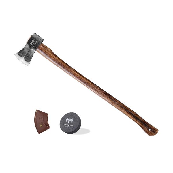 35.5" Splitting Axe, Wood Splitting Axe for Medium to Large Size Logs, 1065 High Carbon Steel Chopping Axe with Hickory Wood Handle and Leather Sheath for Chopping Firewood - Head 4.5 lbs