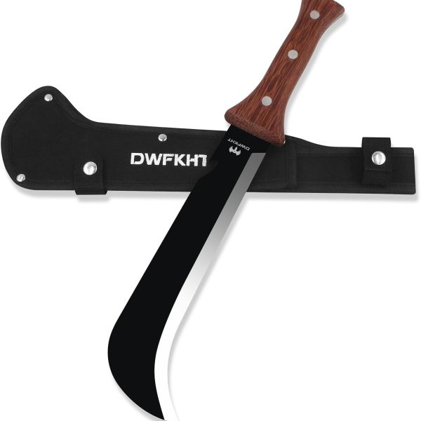 Billhook Sickle Machetes, 15.6" Sharp Machete for Yard Work, Machete for Cutting Trees Heavy Duty, Gardening Machetes with No-Slip Wood Handle and Nylon Sheath, Sickle Knife Machetee for Grass