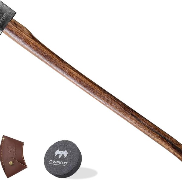 35.5" Splitting Axe, Wood Splitting Axe for Medium to Large Size Logs, 1065 High Carbon Steel Chopping Axe with Hickory Wood Handle and Leather Sheath for Chopping Firewood - Head 4.5 lbs