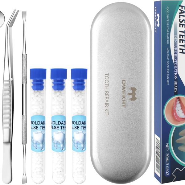 Tooth Repair Kit, Moldable False Teeth, Tooth Replacement Missing Teeth, Teeth Filling Kit Permanent with 4 Dental Tool, Tooth Repair Kit for Broken Teeth, Temporary Tooth Filling Kit, Moldable Teeth