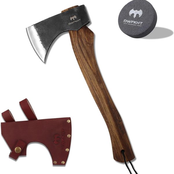 15.7" Hatchet, Camping Hatchet, Hand-Forged Axe with Sheath for Wood Chopping, Splitting, and Carving, Bushcraft Axe with Beech Handle for Outdoor Survival and Garden Work