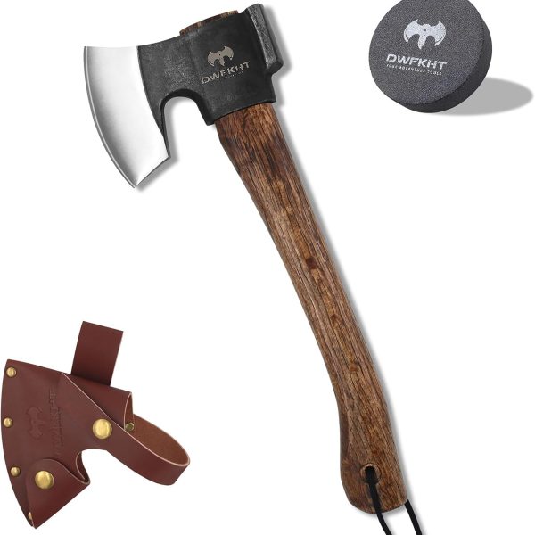 14.4" Hatchet, Camping Axe, Survival Axe with Sheath, Bushcraft Hatchet with 1065 Carbon Steel and Beech Handle for Wood Chopping – Perfect for Outdoor Survival and Adventures
