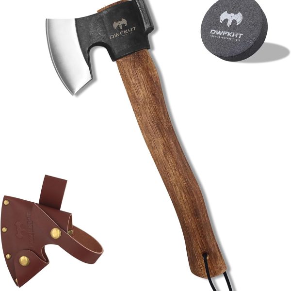 14.5" Hatchet, Camping Axe, Survival Axe with Sheath, Bushcraft Hatchet with 1065 Carbon Steel and Beech Handle for Wood Chopping – Perfect for Outdoor Survival and Adventures