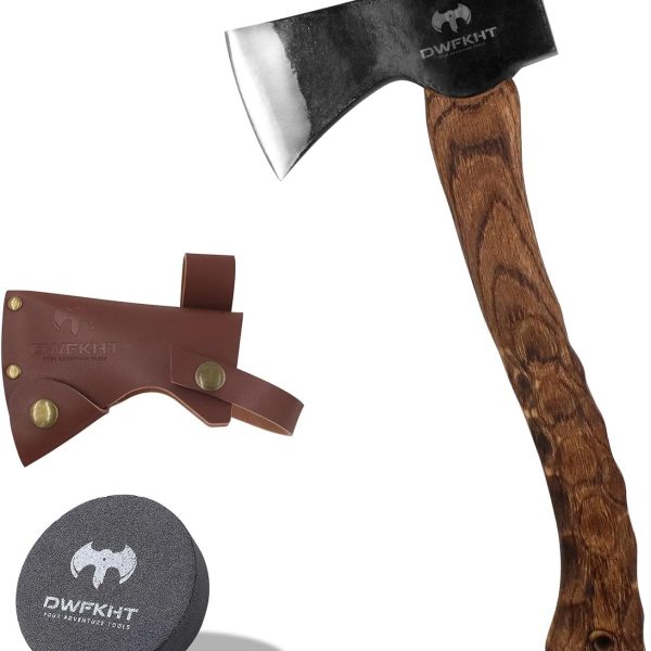 14.6" Hatchet, Camping Axe with Sheath, Bushcraft Hatchet with 1065 Carbon Steel and Beech Handle – Hand-Forged Axe for Outdoor Survival and Adventures
