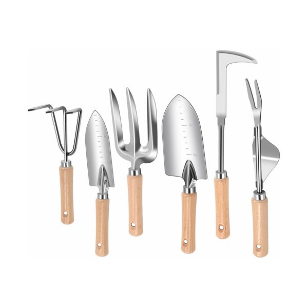 Weed Puller Tool, 6 Piece Stainless Steel Heavy Duty Weeding Tool, Weed Puller, Crack Weeder Tool, Weed Remover Tool with Ergonomic Wooden Handle, Gardening Gifts for Women